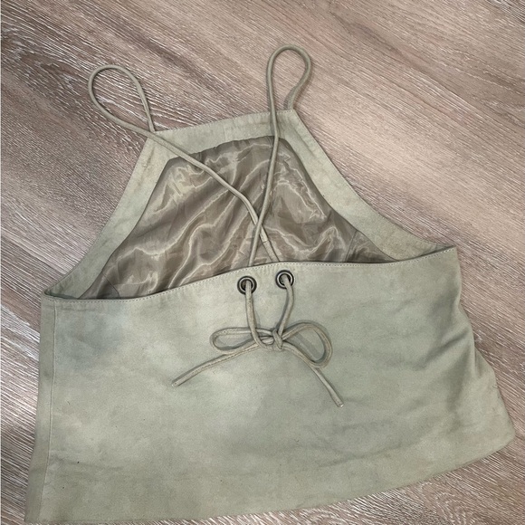 Walter Baker Sage Suede Halter Crop Top - Picture 2 of 2